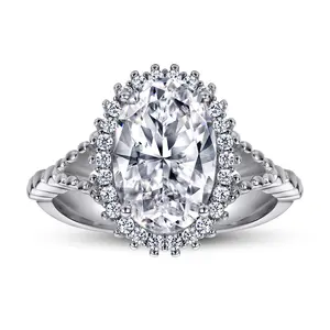 Oval Super Flash Zircon Ring S925 Silver Luxury Diamond Wedding Promise Ring