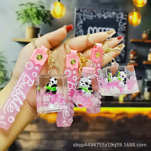 Porte-clés pendentif Panda en acrylique, style anime, avec <span class=keywords><strong>sablier</strong></span> à huile et perles à bulles roses, impression UV, tendance mode, pour bureau et clés de voiture - Product Image 5