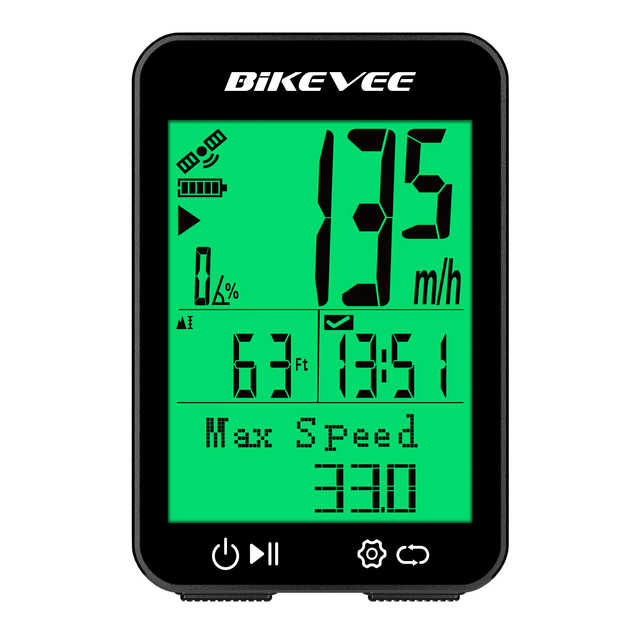 Bikevee Multilingual GPS Bike Computer 2.4 Inch Green Backlight for Road Cycling and Commuting