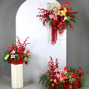 Boule de fleurs séchées en soie rouge vif chinoise pour centres de table de mariage et décorations de Noël - Product Image 1