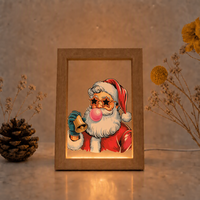 Lumière de nuit LED personnalisée en bois avec cadre de Noël, panneau acrylique USB, cadeau souvenir de Noël