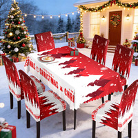 Ensemble de nappes de Noël en lin avec silhouette de forêt de pin rouge premium pour la décoration moderne de la salle à manger à la maison, livraison rapide
