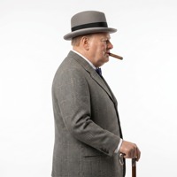 Figurine en cire de silicone grandeur nature de Winston Churchill avec cigare et canne, Premier ministre britannique de la Seconde Guerre mondiale, fabrication directe sur mesure pour musée