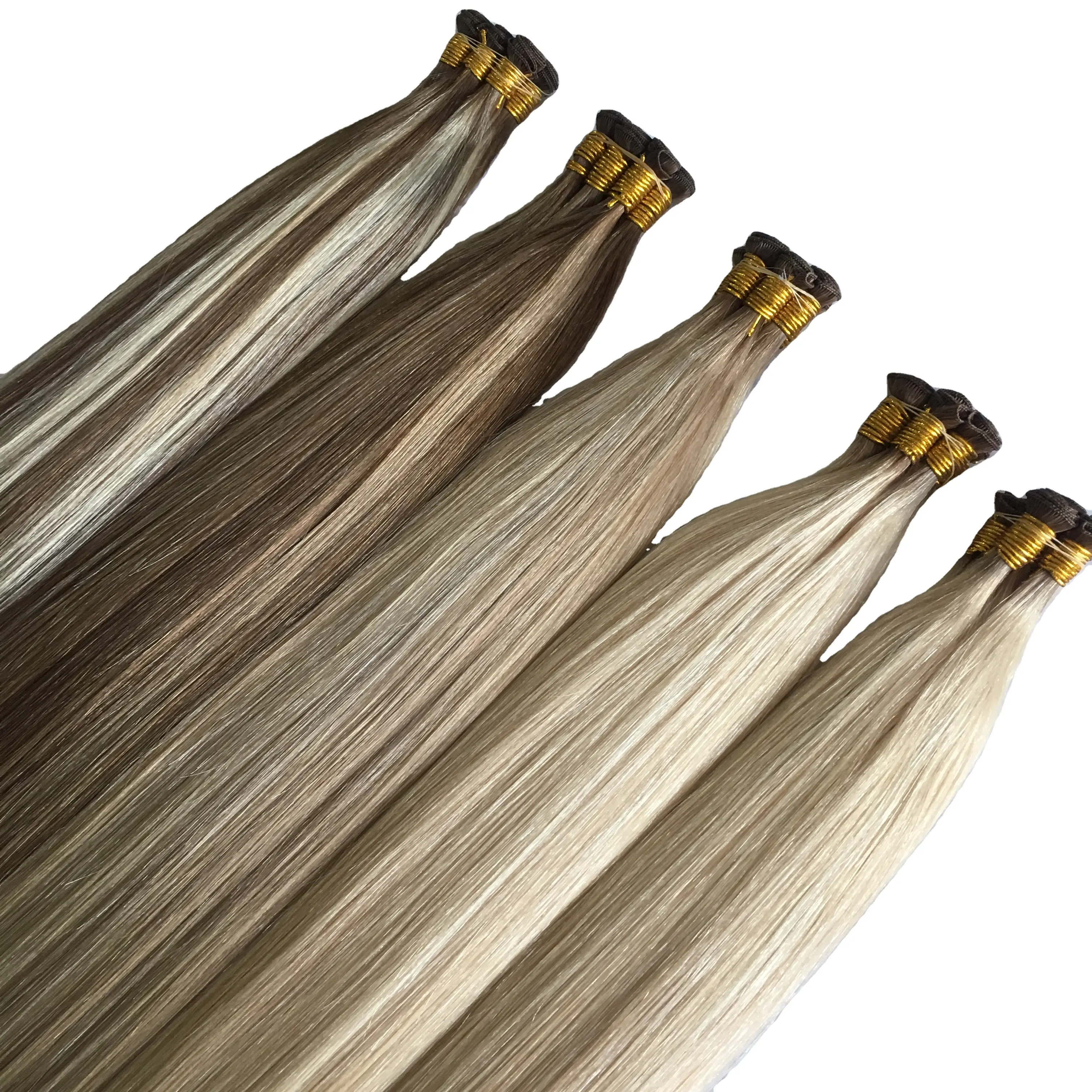 100% human hair Russian hair double drawn thick end hand tied weft with cuticle intact handtied weft high end market hair
