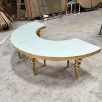 Table de banquet de mariage en acier inoxydable avec plateau en verre demi-lune doré