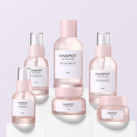 Botol kosmetik kaca merah muda Bening, dengan pompa Losion ramah lingkungan, Set toples kaca krim, botol kosmetik ramah lingkungan