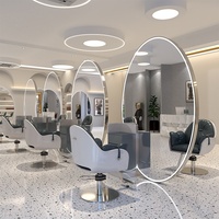 Miroir LED commercial moderne en cuir pour salon, simple et double face, à poser au sol ou à fixer au mur, pour salon de coiffure