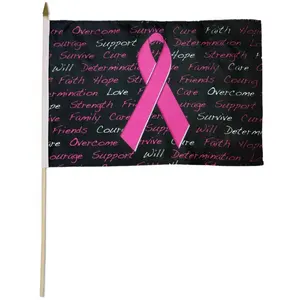 Individuelle 12 x 18 zoll rosa Band-Inskriptionen Brustkrebs-Bewusstseinsstick-Flagge für den Handgriff