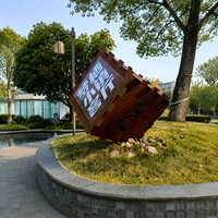 Sculpture en acier Corten rouillé, cube perforé, art géométrique abstrait pour extérieur, jardin, parc, place publique, décoration en métal, sculpture en acier Corten