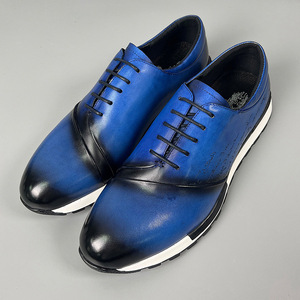 Men Genuine Leather Oxfords <b>Round</b> Toe Rubber Outsole <b>Cushioned</b> Office Career Dress Shoes Print Upper Leather Printing - Product Image 2