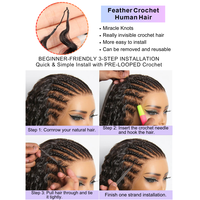 Extensions de cheveux humains bouclés pré-bouclées, type plumes, à crocheter, invisibles, bouclés birmanes, avec nœuds miracle, en cheveux vierges