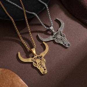 Collier pendentif taureau en acier inoxydable ajouré, style denim animalier western, bijoux <span class=keywords><strong>de</strong></span> corrida <span class=keywords><strong>mexicaine</strong></span> - Product Image 1