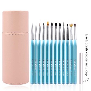 Private Label Blue Plastic Handle Gel Nail Art Brush <b>Set</b> Oval <b>Crimped</b> Liner French Fan Daisy Flower Painting Manicure Brushes - Product Image 6