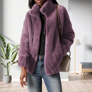 Manteau d'hiver en polaire shaggy chaud et court, grande taille, avec fermeture éclair, style mode - Product Image 3