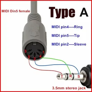 อะแดปเตอร์เสียง 3.5 มม. ปลั๊กแปลง <span class=keywords><strong>MIDI</strong></span> 5 พิน ตัวเมีย DIN 5 พิน ตัวเมีย <span class=keywords><strong>TRS</strong></span> 3.5 มม. ตัวผู้ สายเชื่อมต่อเสียง สายต่อขยาย - Product Image 2