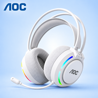 Casque de jeu stéréo AOC avec microphone flexible, faible latence, éclairage LED RGB, écouteurs supra-auriculaires confortables, vente en gros