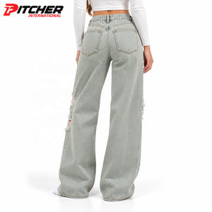 Jeans en denim taille haute personnalisés pour femmes, coupe droite, denim indigo pour la production de marques de mode en marque blanche - Product Image 3