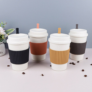 Wheat Straw Coffee Cup 480ml Eco-Friendly Insulated Portable Mug Solid Color <b>Drinkware</b> - Product Image 1