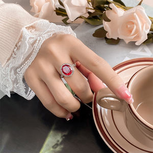 Luxe Fijne Sieraden Rood Geel Roze Paars Gemalen Ijs Geslepen Cz Diamanten Ovale Ring Prinses Diana Edelsteen Vrouwen Verlovingsringen - Product Image 2