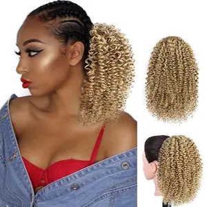 Drawstring Ponytail Kinky Curly Puffs Curly Ponytail Extension Synthetic Brown Clip In Hair Pony tail for Women