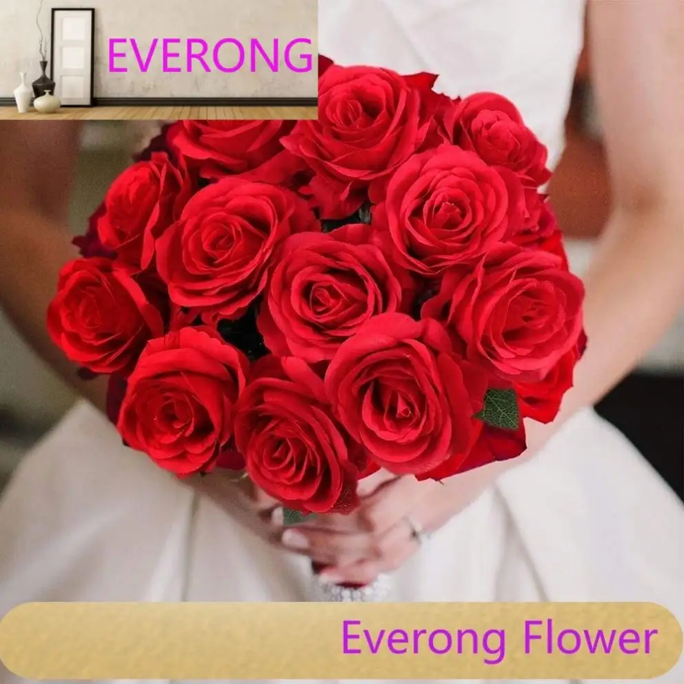 Haute qualité mariage maison décorative PE matériel rouge fleur artificielle vraie touche soie Rose fleurs WiEV tige