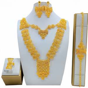 Parures de bijoux de mariage pour femmes, ensemble de bijoux en <span class=keywords><strong>or</strong></span> de Dubaï, vente en gros, <span class=keywords><strong>plaqué</strong></span> <span class=keywords><strong>or</strong></span> 24 carats de Dubaï, dernière collection - Product Image 4