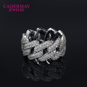 Cuban Full Stone <b>Ring</b> 925 Sterling <b>Silver</b> Gold Plated Moissanite <b>Men</b> Hip Hop Trendy Geometric Shape Everyday Wear - Product Image 2