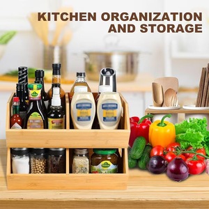 Wooden Desktop <b>Storage</b> <b>Box</b> 2 Tier Compartmentalized Organizer For <b>Kitchen</b> Bathroom Countertop Organization - Product Image 3