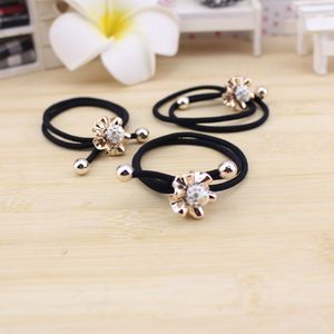 Élastique à cheveux avec décor de fleurs en cristal pour femmes, bandeau décontracté, bande élastique noire, accessoire de coiffure - Product Image 2