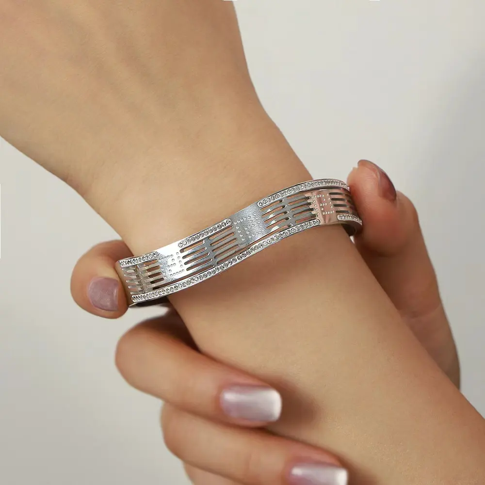 Mode Dames Sieraden Cadeau Accessoires Groothandel Ingelegde Diamant Holle Geruite Vergulde Rvs Armband