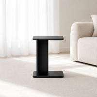 Table d'appoint moderne en noyer et travertin noir avec support central ouvert et étagère inférieure pour chambre, salon, canapé, chevet, décoration intérieure