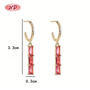 ต่างหูเพชรพลอยชุบทอง 18K แบบไล่เฉดสีสำหรับผู้หญิง คุณภาพ AAA Zircon ขั้นต่ำ 12 คู่ ทำจากทองเหลือง ดีไซน์ทันสมัย คลาสสิก เหมาะสำหรับวันครบรอบ - Product Image 3