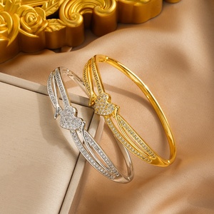 Bracelet tendance en cuivre plaqué argent/or avec zircon, formes géométriques, cœur d'amour, pour femme, <span class=keywords><strong>jeune</strong></span> fille, <span class=keywords><strong>cadeau</strong></span> pour <span class=keywords><strong>mariée</strong></span> - Product Image 1