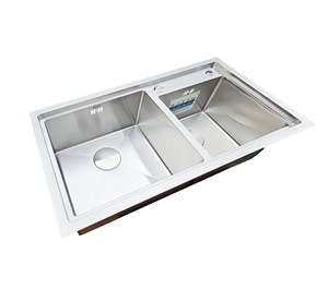 Wholesale Handmade Modern Kitchen Sink Stainless Steel Double Bowl Undermount <b>Vegetable</b> Washing Basin with Two Holes - Product Image 3