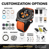 Montre mécanique ronde classique 40mm pour hommes-Boîtier en fibre de carbone, cadran à 3 yeux, bracelet en toile orange, montre d'affaires à remontage manuel