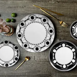 Оптовая продажа, черная и белая посуда, свадебные керамические тарелки, посуда