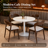Modernes Café-Esszimmer-Set, Runder Tisch aus Sinterstein mit Holzstühlen für Café-Bistro Komfort-Sitzmöbel-Set