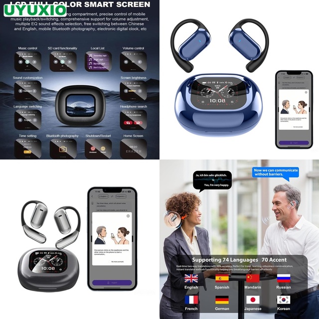 Professional AI Translation Earbuds International Communication Smart LCD Controller Real Time Voice Sync OWS Open Tech
