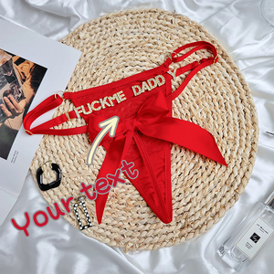 2025 Sexy a forma di cuore perizoma rosso con fiocco grande mutandine personalizzate con lettere di strass speciali da donna mutande regolabili con perizoma - Product Image 5
