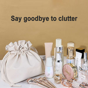 Модные коричневые Пользовательские портативные косметички косметичка Сумка на завязках искусственная кожа косметичка - Product Image 4