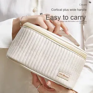 Bolsas de Maquillaje de Cuero PU para Mujer, Neceser de Viaje, Estuche Bonito y Portátil, Organizador de Maquillaje de Color Sólido, Bolsa de Cosméticos - Product Image 4