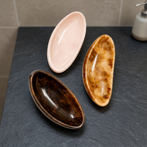 Assiette de service ovale en résine écologique, durable, décorative, faite à la main, polie, style américain, couleur unie, passe au lave-vaisselle et au micro-ondes - Product Image 1