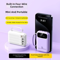 Mini batterie externe en plastique certifiée 3C, 20 000 mAh, batterie lithium-ion compacte et portable avec câble intégré, logo personnalisable pour