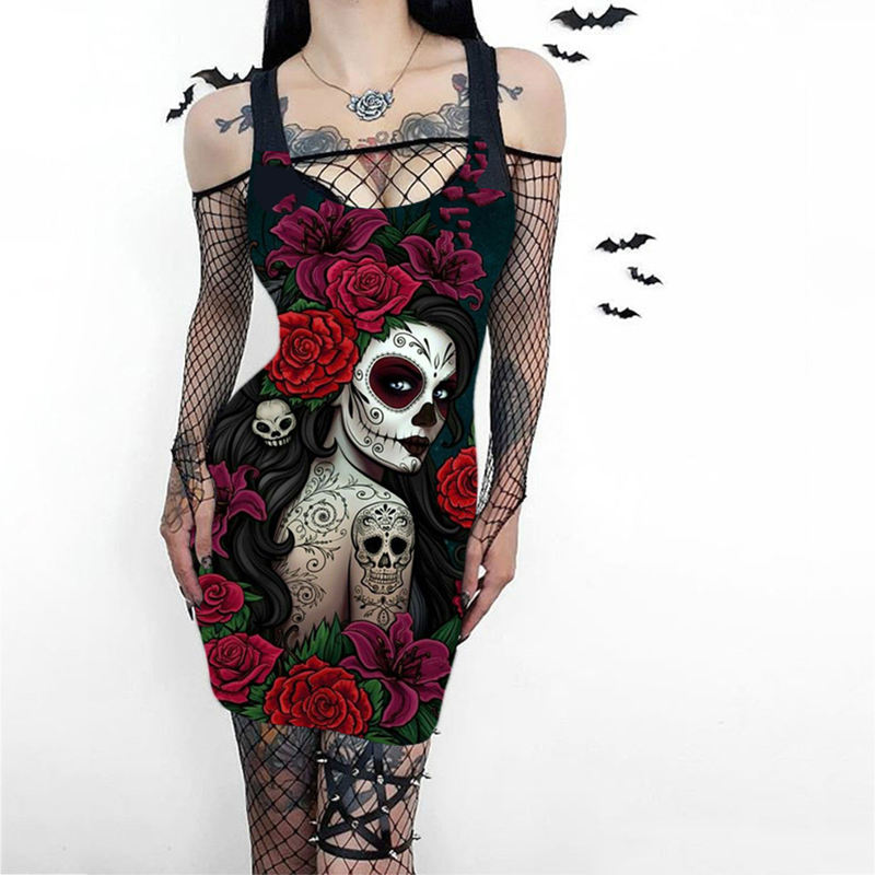 Skull Flower Print Costume