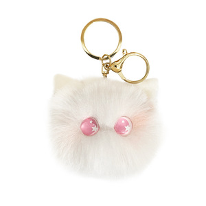 Cat Pom Poms Key Chains Faux Rabbit Fur Plush Key Rings Soft Fluffy Artificial Rabbit Fur Plush Ball Puff Ball Kawaii Keychain