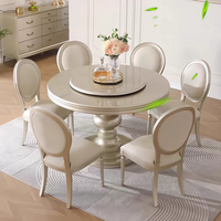 Ensemble table et chaises en bois massif de luxe léger de style américain Mobilier de salle à manger pour la maison 6 places Table ronde avec plateau tournant