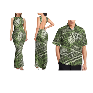 Abito da Cerimonia Senza Maniche e Senza Schienale per Donna e Camicia Aloha con Collo Rigido per Uomo, Design Personalizzato OEM in Stile Samoano - Product Image 4