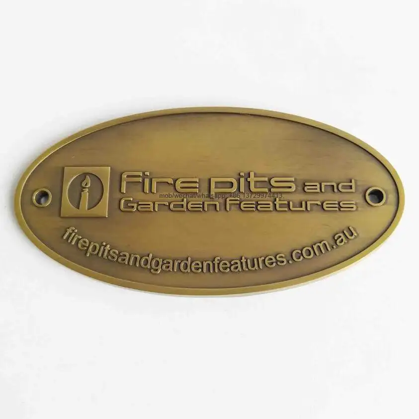 personalized metal antique gold bronze oval shaped metallic logo sign label name plate with two holes
