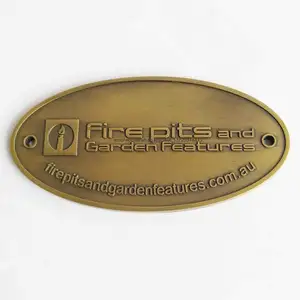 Targhetta con logo metallico a forma ovale in metallo antico personalizzato con due fori