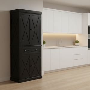 Armoire de rangement de cuisine noire de 72 pouces, 6 niveaux, 1 tiroir, 4 étagères réglables, design moderne - Product Image 2